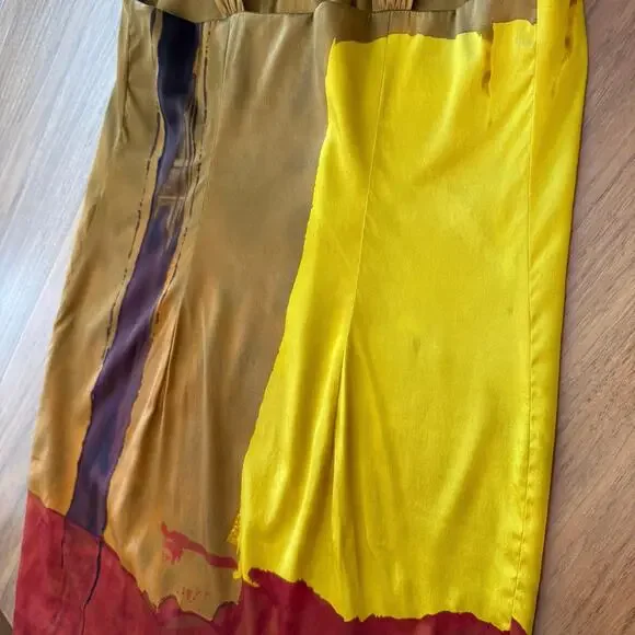 Vince Dress Size 10 Stretch Silk Charmeuse Twisted Halter Abstract Color Block - Picture 7 of 10